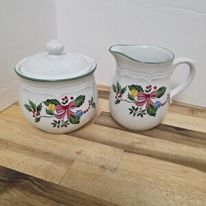 International Tableworks Christmas Sugar Bowl with Lid and Creamer Pitcher Set